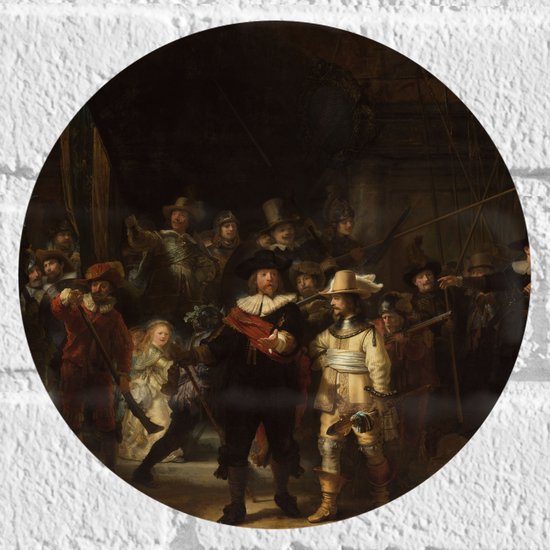 Muursticker Cirkel - De Nachtwacht, Rembrandt van Rijn, 1642 - Oude Meesters - 20x20 cm Foto op Muursticker