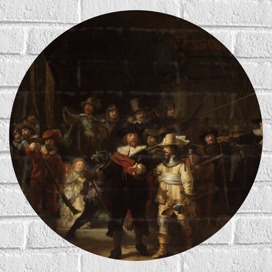 Muursticker Cirkel - De Nachtwacht, Rembrandt van Rijn, 1642 - Oude Meesters - 60x60 cm Foto op Muursticker