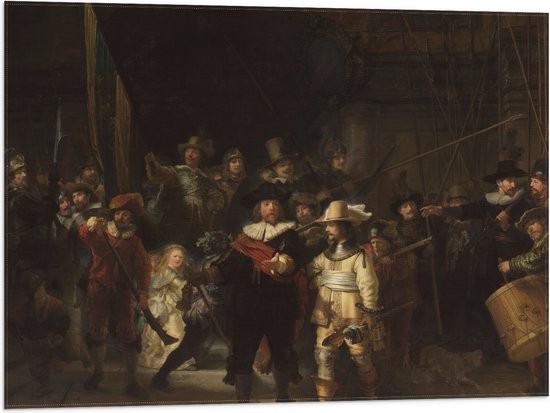 Vlag - De Nachtwacht, Rembrandt van Rijn, 1642 - Oude Meesters - 80x60 cm Foto op Polyester Vlag