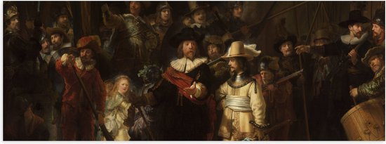 Poster Glanzend – De Nachtwacht, Rembrandt van Rijn, 1642 - Oude Meesters - 60x20 cm Foto op Posterpapier met Glanzende Afwerking