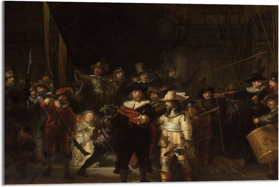Acrylglas - De Nachtwacht, Rembrandt van Rijn, 1642 - Oude Meesters - 75x50 cm Foto op Acrylglas (Met Ophangsysteem)