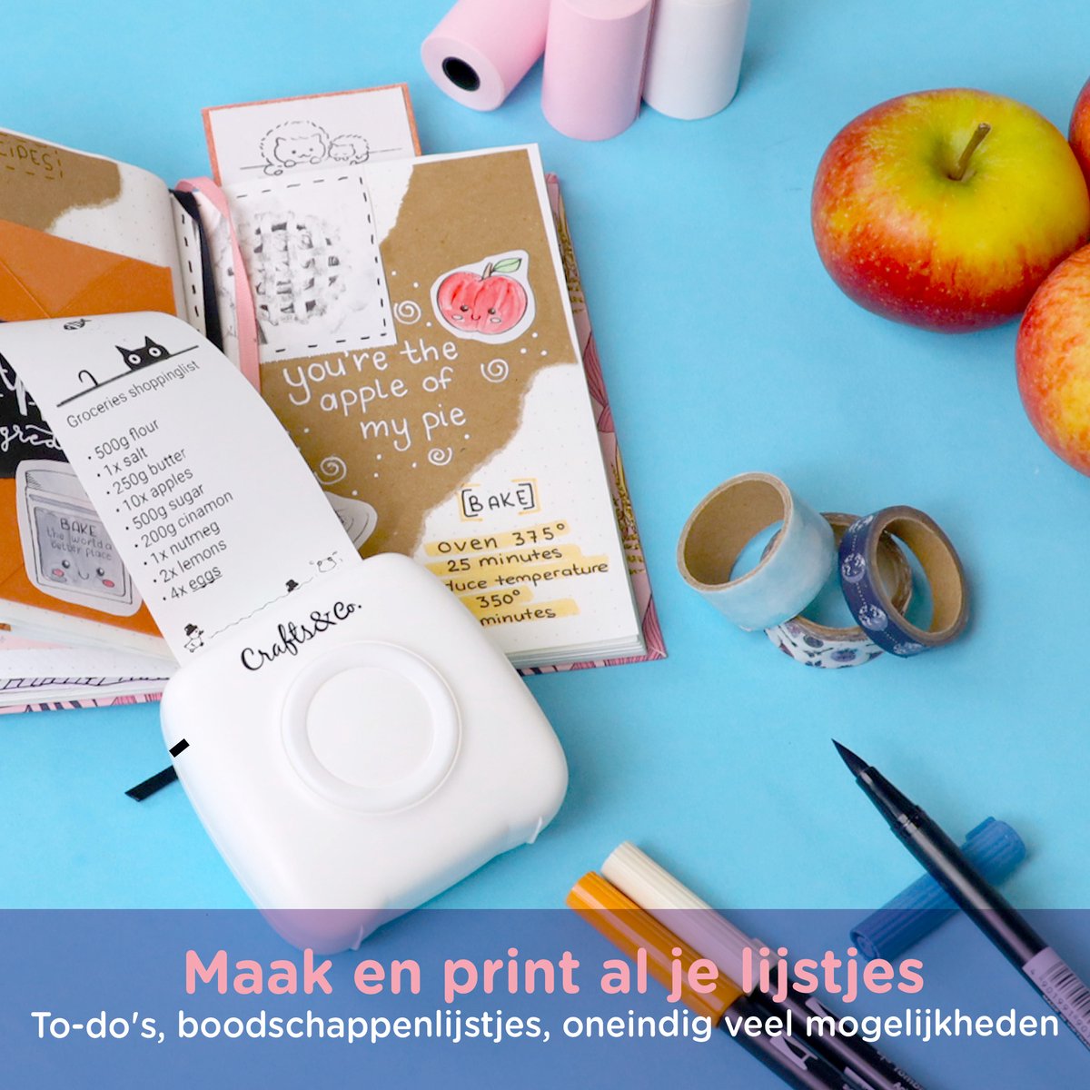 Pocket Printer voor Smartphone - Fotoprinter - Oplaadbaar - Printen via App - Incl Sticker, Label, Papierrol - Mobiele Fotoprinter - Journal - Schoolspullen - Hobby - Mini - DIY - Speelgoed Jongens / Meisjes - Wit - Crafts&Co — afbeelding 2