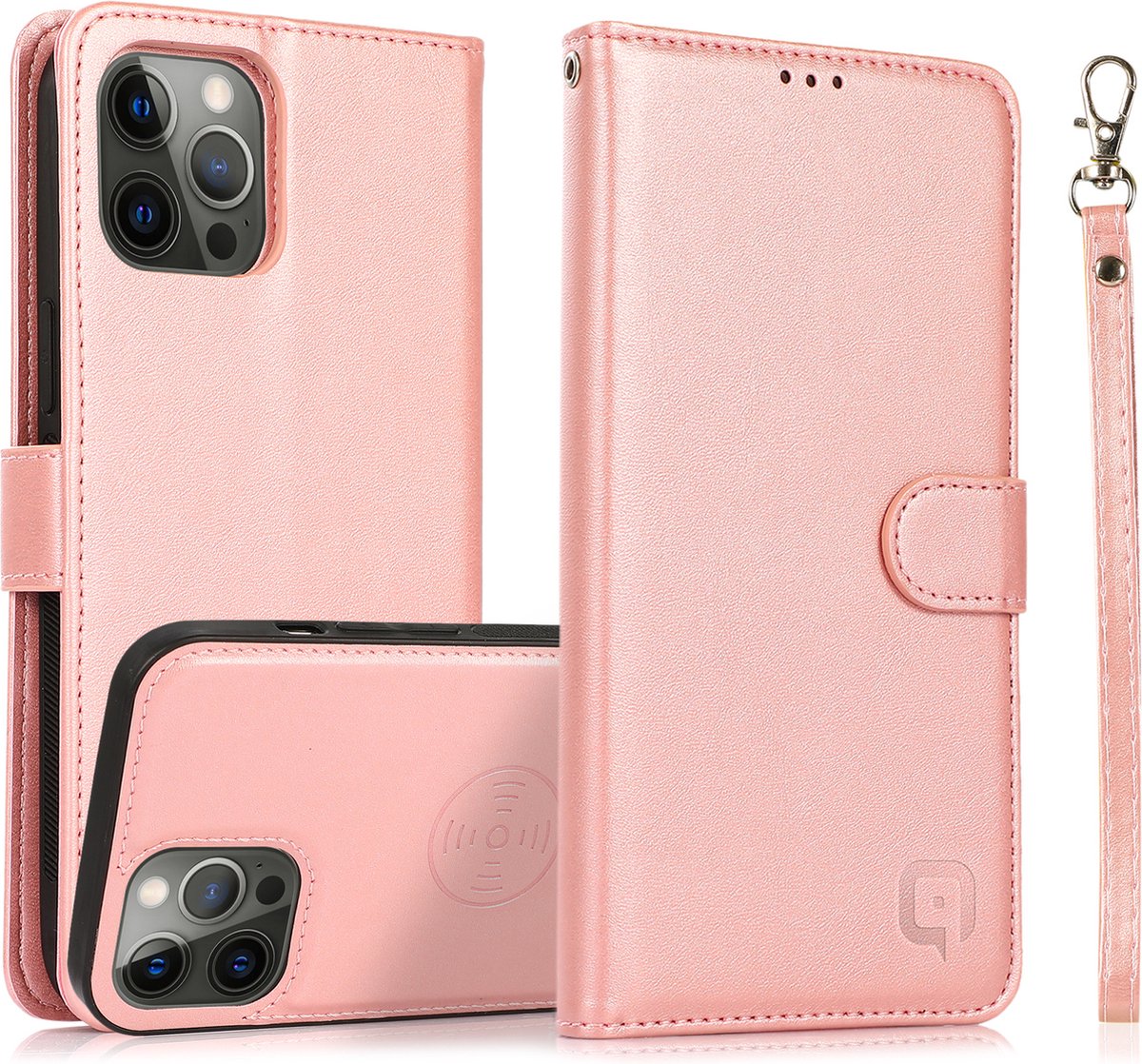 Perfeqt iPhone 14 Pro Max Uitneembare leer BookCase Hoesje - Rose Gold