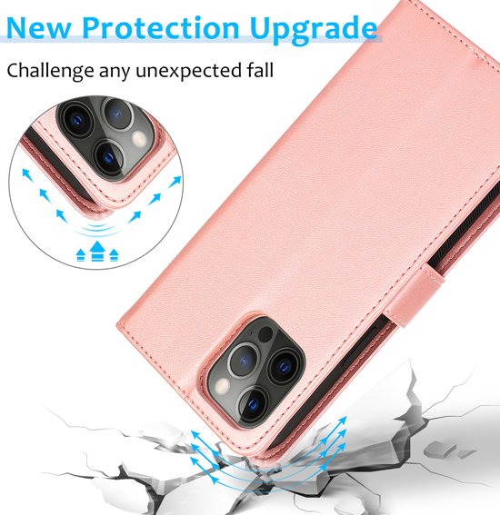Perfeqt geschikt voor iPhone 14 Pro Max Uitneembare leer BookCase Hoesje - Rose Gold