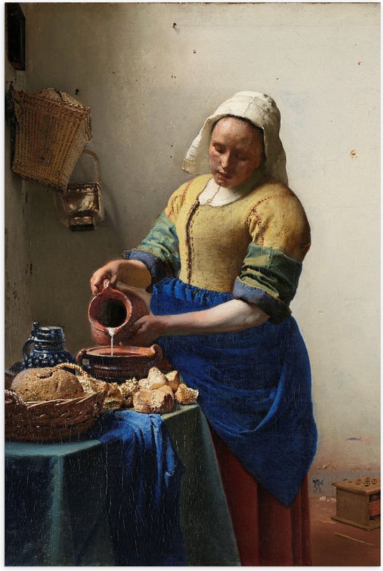 Poster Glanzend – Het melkmeisje, Johannes Vermeer, ca. 1660 - 70x105 cm Foto op Posterpapier met Glanzende Afwerking