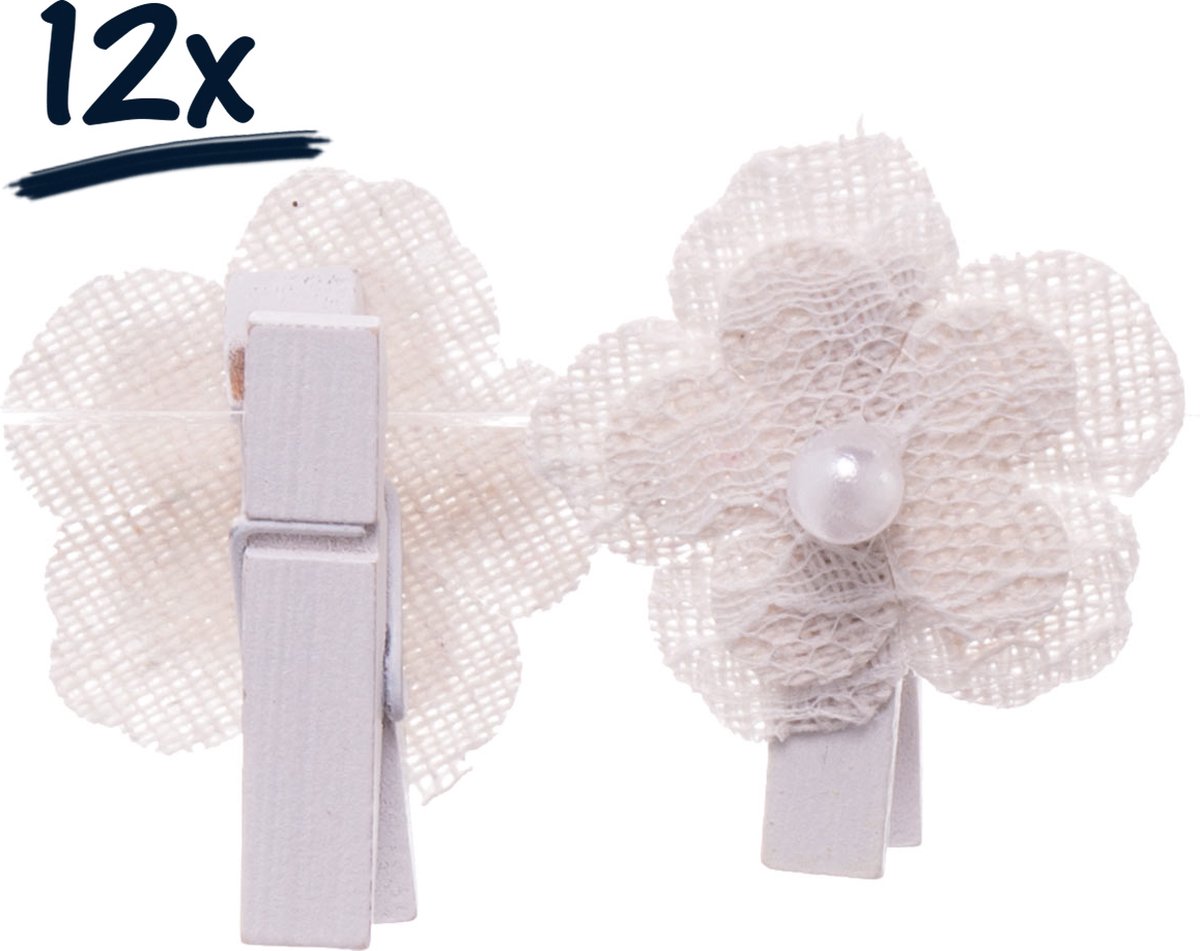 12x clips knijper wasspeld bloem parel kant DIY knutsel
