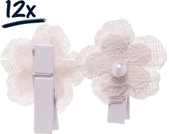 12x clips knijper wasspeld bloem parel kant