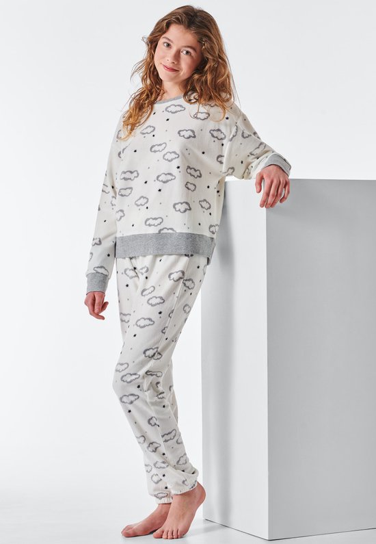 Schiesser - Pyjama lang fleece - gebroken wit - Feeling@Home - Maat 140 / 10 jaar