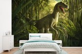 Behang kinderkamer - Fotobehang Dinosaurus - Planten - Groen - Illustratie - Kinderen - Jongens - Breedte 330 cm x hoogte 220 cm - Kinderbehang