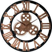 LW Collection XL wandklok brons zwart 80cm industrieel - grote industriële wandklok - Houten klok met tandwielen - Moderne wandklok - Landelijke klok stil uurwerk