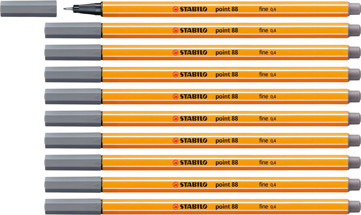 STABILO point 88 - Premium Fineliner - Fine 0,4 mm – Donker Grijs – Doos 10 stuks