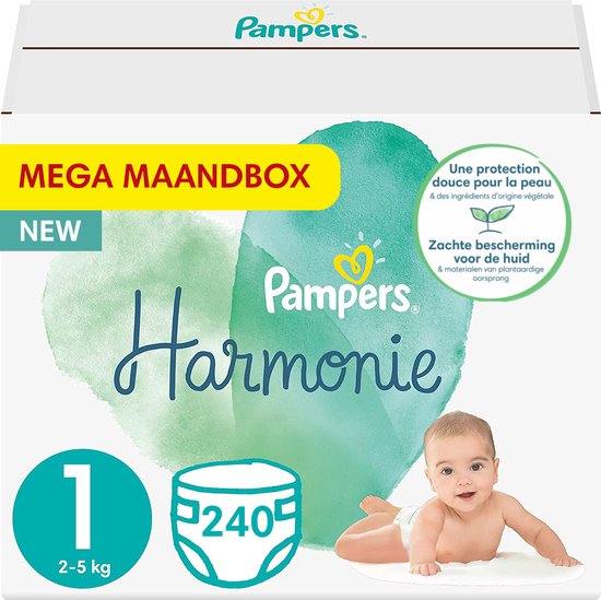 Pampers Harmonie / Pure Maat 1 Mega Maandbox 240 luiers