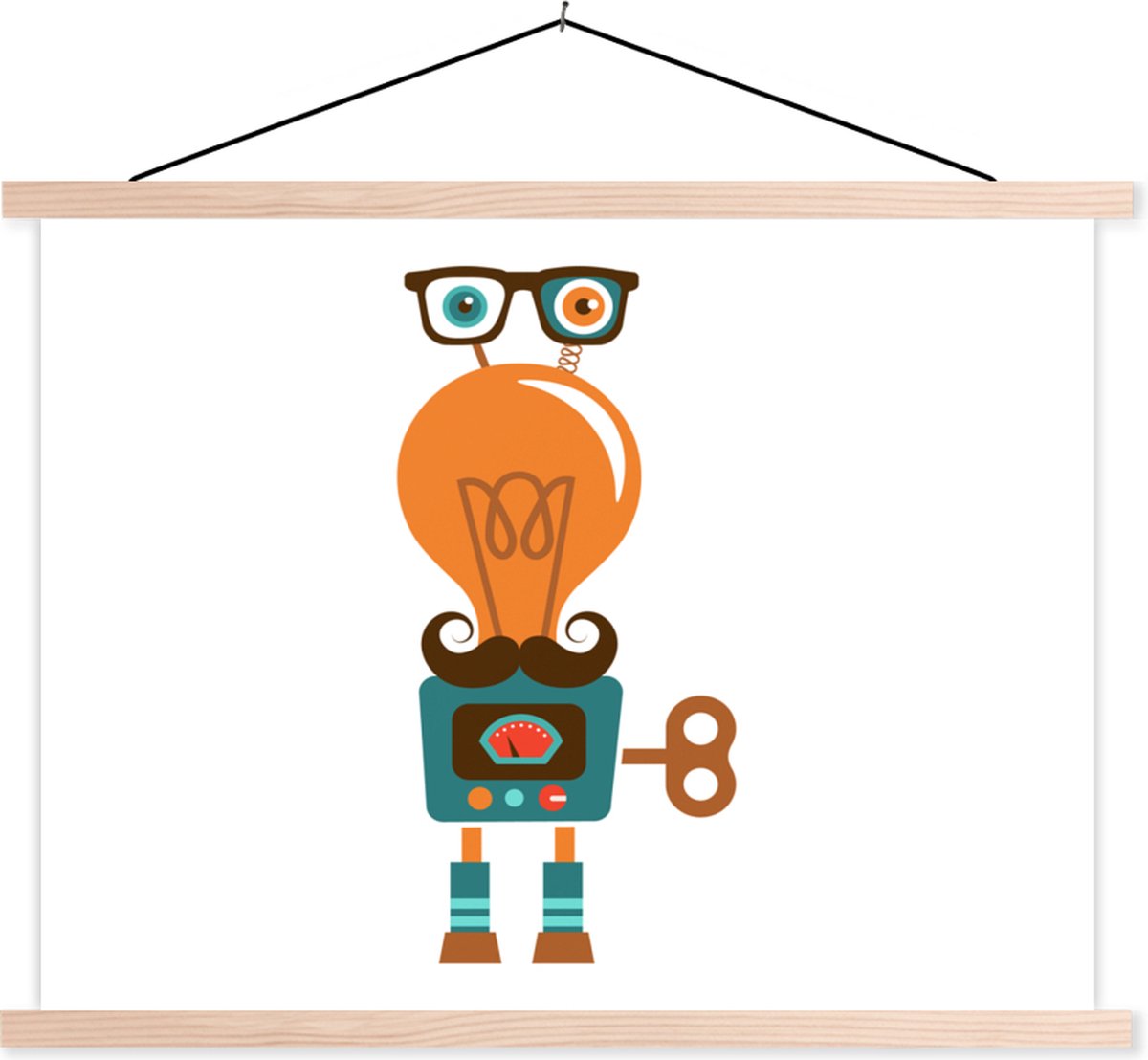 Posterhanger incl. Poster 40x30 cm - Schoolplaat - Robot - Bril - Gloeilamp - Snor - Kinde