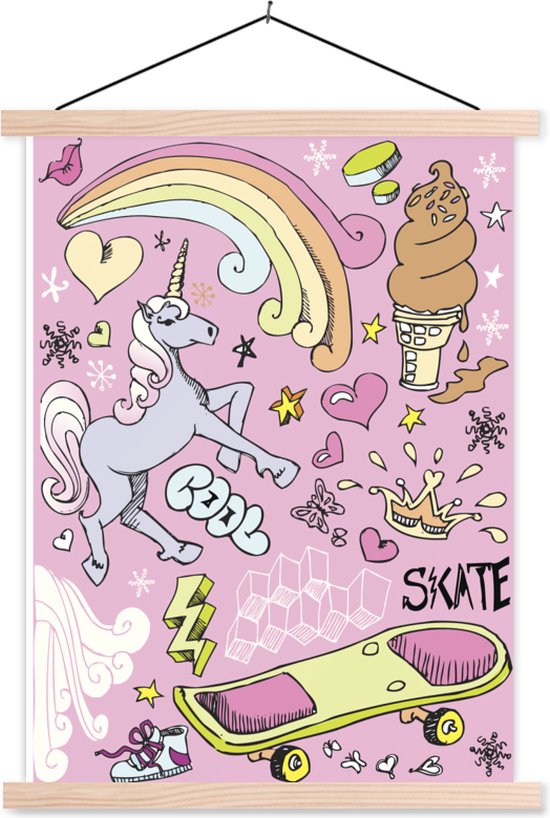 illustration colorée d'un poster école licorne lattes plates vierges 120x160 cm - Tirage photo sur poster textielposter (décoration murale salon / chambre) XXL / Groot format!