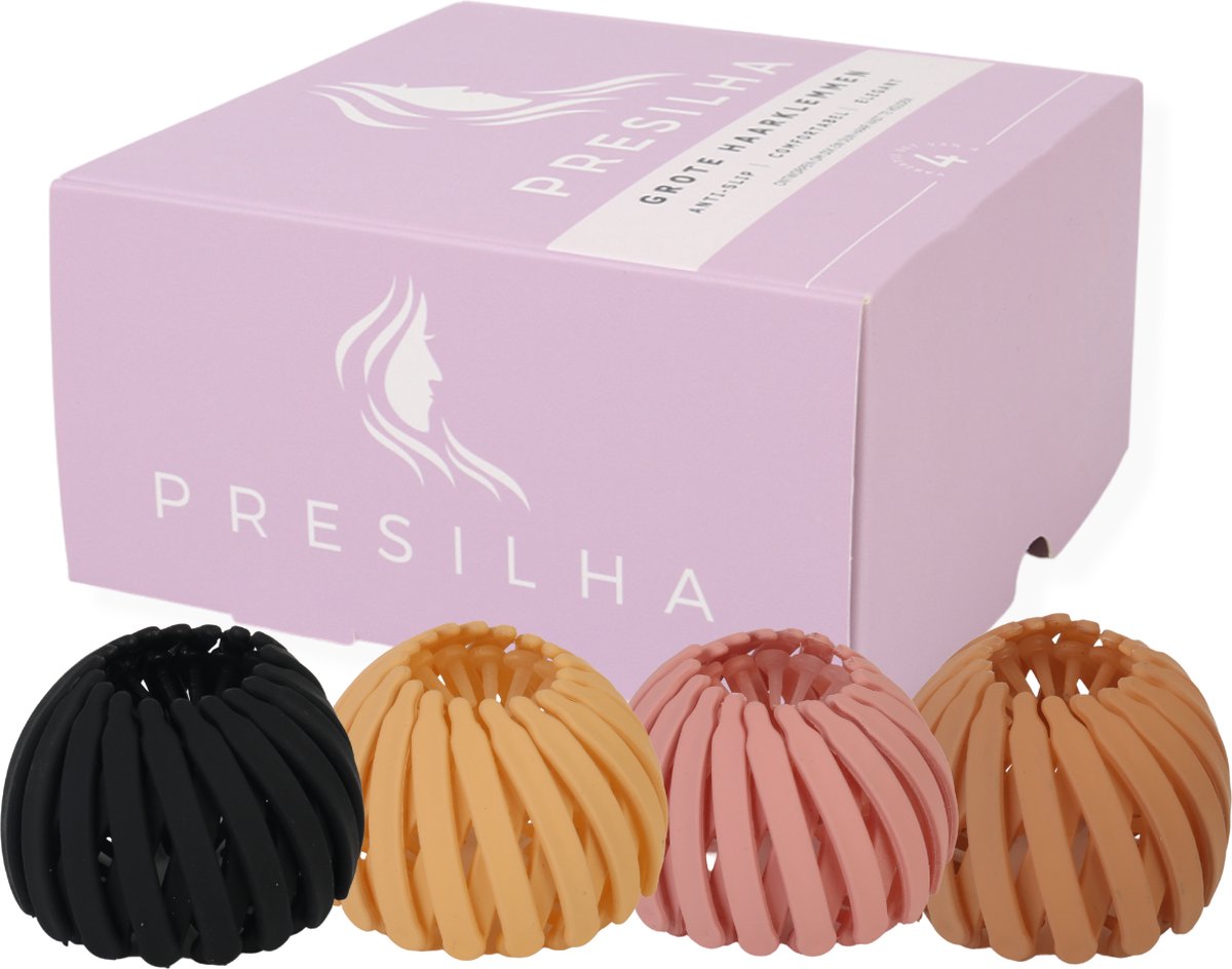 Presilha® Luxe Haarklemmen - Haarklem - Haarclip - Haarklauw - 4 Stuks - Zwart - karamel - Roze - Bruin