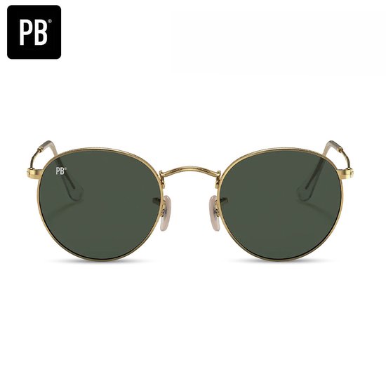 PB Sunglasses - Round Polarised. - Zonnebril heren - Zonnebril dames - Gepolariseerd - Ronde zonnebril stijl - Gouden metalen frame - PB Sunglasses®