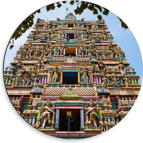 Dibond Muurcirkel - Met Beelden Versierde Kidangamparambu Sree Bhuvaneswari Tempel - 50x50 cm Foto op Aluminium Muurcirkel (met ophangsysteem)