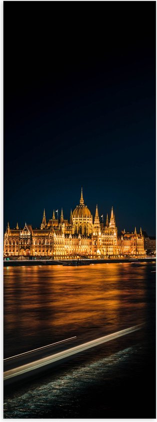 WallClassics - Poster (Mat) - Parlementgebouw aan het Water - Hongarije - 20x60 cm Foto op Posterpapier met een Matte look
