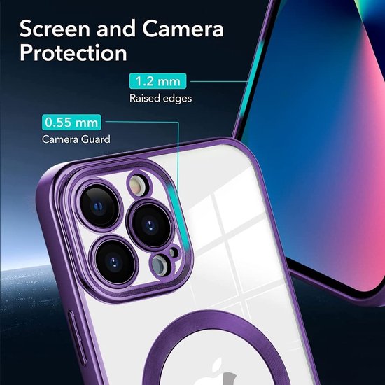 Hoesje Geschikt voor iPhone 13 Pro Magsafe hoes backcover – Lens beschermer – Transparant / Paars