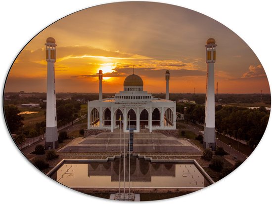 Dibond Ovaal - Central Mosque of Songkhla Province in Thailand tijdens Zonsondergang - 68x51 cm Foto op Ovaal (Met Ophangsysteem)