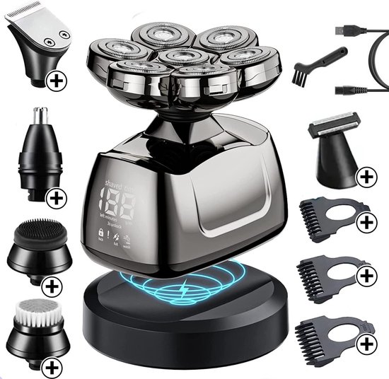 TravX® Scheerapparaat voor mannen 6 in 1 Skull Shaver Trimmer