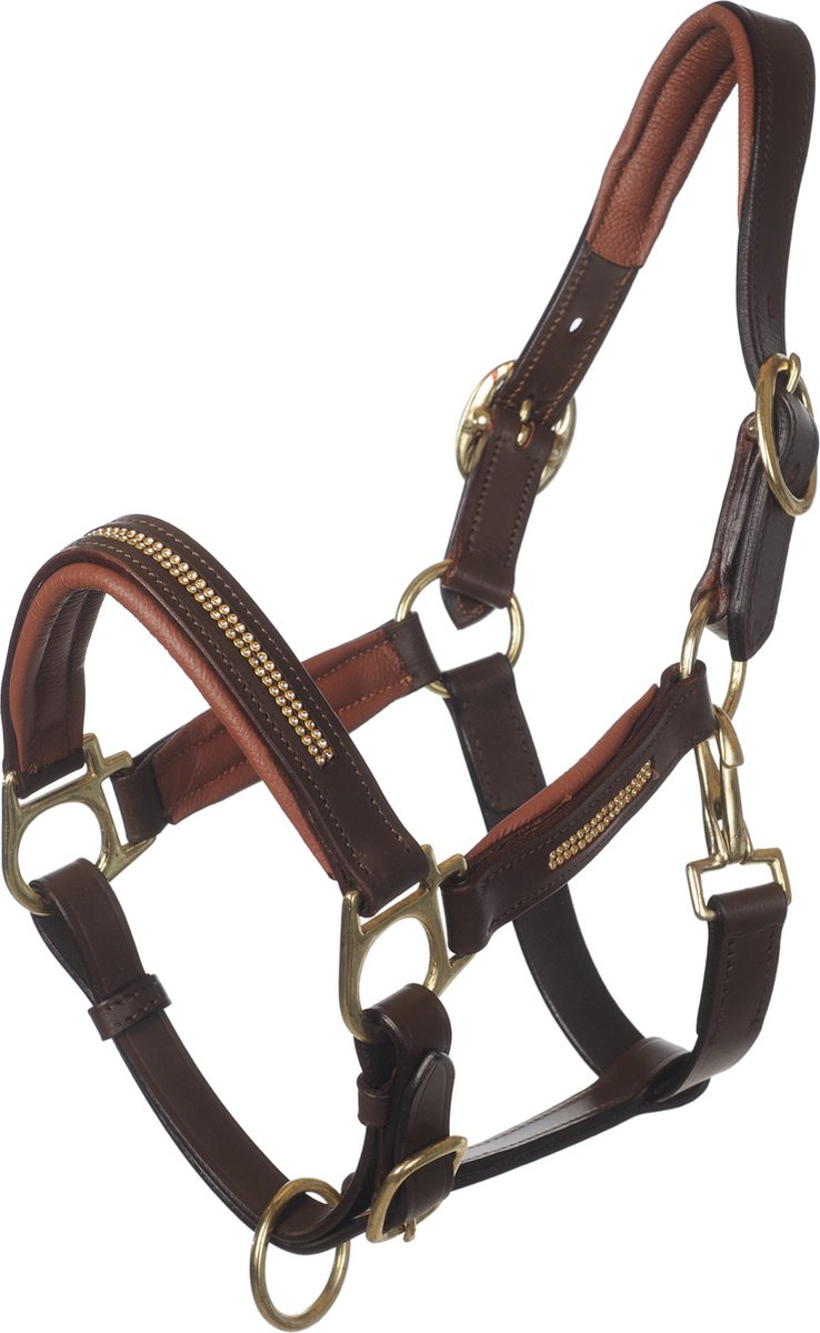 MHS Leren Halster Bling Extra Full Bruin / Goud