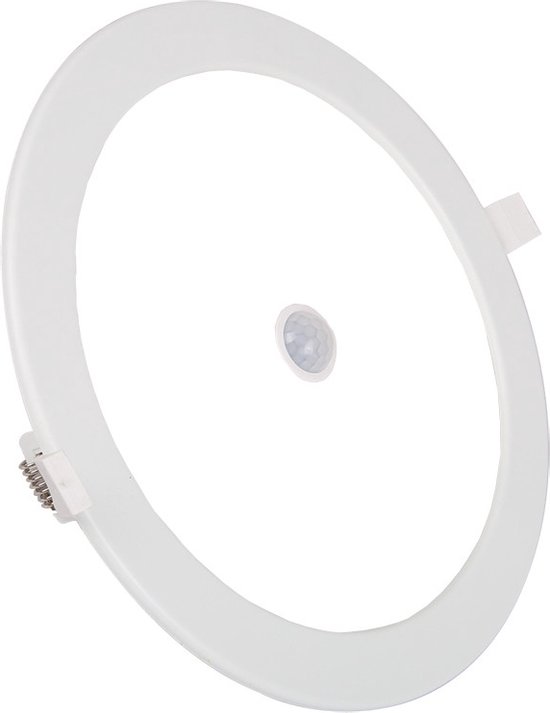 LED Downlight Slim - PIR Bewegingssensor 360° - Inbouw Rond 12W - Helder/Koud Wit 6000K - Mat Wit - Ø170mm