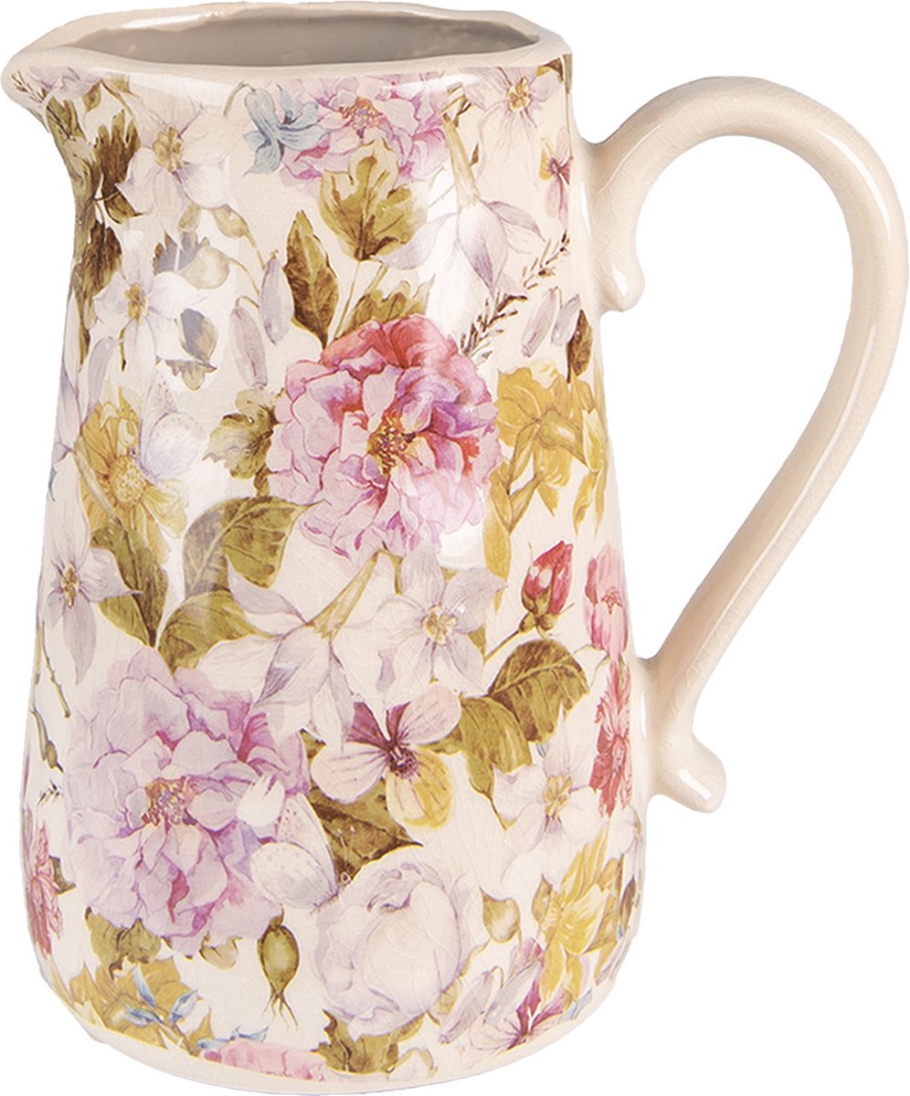 Clayre & Eef Decoratie Kan 16x11x18 cm Roze Beige Keramiek Bloemen
