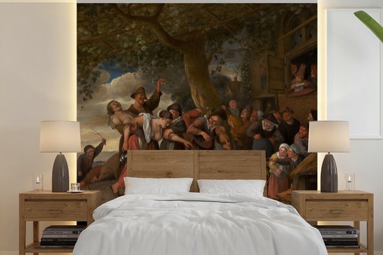 Behang - Fotobehang Wie een varken is moet in het kot - Jan Steen - Breedte 260 cm x hoogte 260 cm