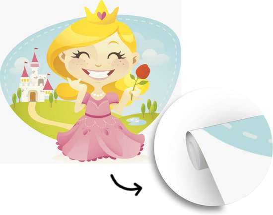 Illustration pour enfants d'une princesse souriante avec rose 200x220 cm