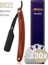 Bol.com Bolano® Premium Shavette Open Scheermes Brown Wood + 30 Double Edge Scheermesjes - Klassiek barbiersmes straight razor v... aanbieding