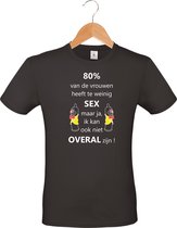 mijncadeautje - T-shirt unisex - zwart - 80% van de vrouwen heeft te weinig sex... - maat L