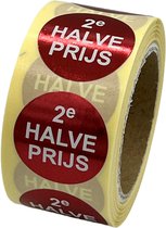 2e halve prijs sticker - reclame sticker - 250 Stuks - rond 25mm - korting sticker - promotie sticker - afprijs sticker - uitverkoop - aanbieding - wit - rood - food sticker - reclame-etiket - voedseletiket - HACCP sticker