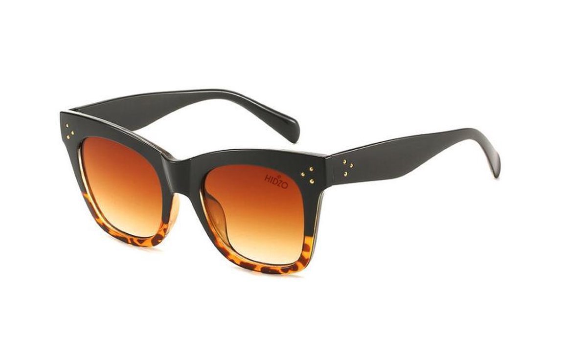 Hidzo Zonnebril Zwart/Luipaard - UV 400 - Bruine Glazen - Inclusief Brillenkoker