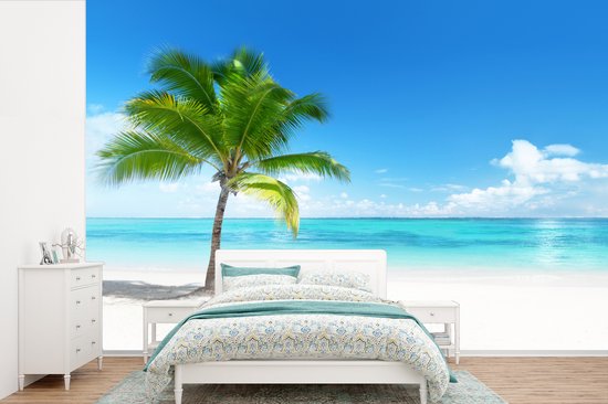 Behang - Fotobehang Palmboom - Strand - Zee - Zomer - Breedte 360 cm x hoogte 240 cm
