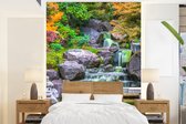 Behang - Fotobehang Stenen - Water - Bomen - Japans - Botanisch - Breedte 195 cm x hoogte 260 cm
