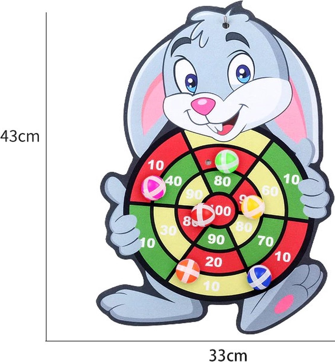 Dartbord klittenband dier - konijn dartboard met puntentelling - 43 cm - 3 balletjes