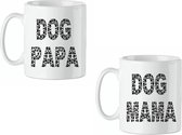 Set 2 Bekers Quote Dog Mama en Dog Papa -Thee - Mug Tekst - Koffie -Mok Spreuken - Vaderdag - Moederdag