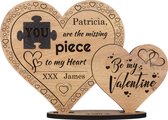 Valentijn - ontbrekende puzzelstukje - houten wenskaart - Valentijnskaart van hout - cadeau 14 februari - be my Valentine - gepersonaliseerd - 17.5 x 25 cm