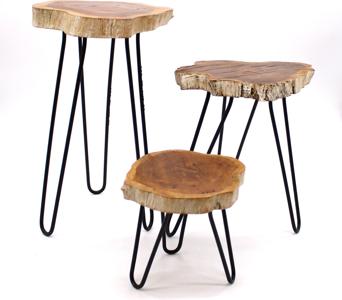 Decoratief Planten krukjes met zwart roeste Spin Pootjes- SET/3 planten krukje - wood plant stand -3 stuks