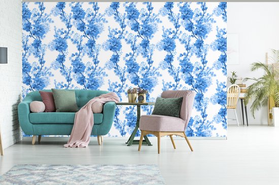 Papier Peint - Papiers Papier peint photo Fleurs - Blossom - Blauw - Collage - Largeur 600 cm x Hauteur 400 cm
