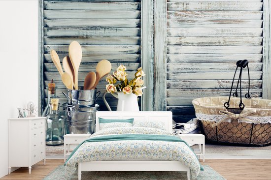 Behang - Fotobehang Stilleven - Keukengerei - Rustiek - Breedte 390 cm x hoogte 260 cm