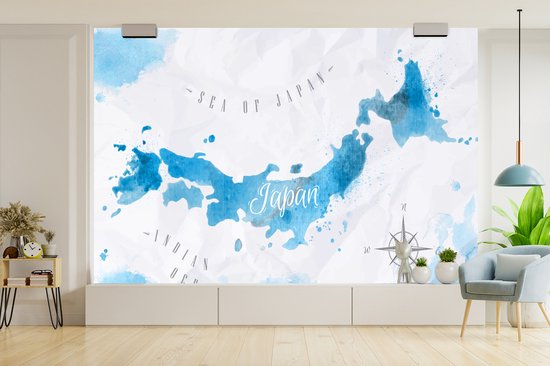 Behang - Fotobehang Wereldkaarten - Japan - Waterverf - Breedte 330 cm x hoogte 220 cm