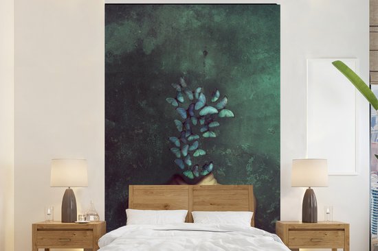 Papier Peint - Papiers Papier peint photo Papillon - Nature Morte - Blauw - Largeur 155 cm x Hauteur 240 cm