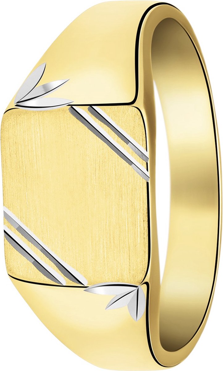 Lucardi Heren Zilveren bicolor goldplated heren zegelring mat/glans - Ring - 925 Zilver - Goudkleurig - 17 / 53 mm