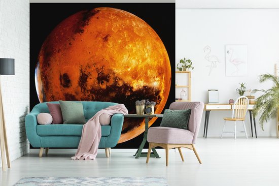 Behang - Fotobehang De planeet Mars in een donkere hemel - Breedte 240 cm x hoogte 240 cm