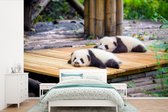 Behang - Fotobehang Panda's - Vloer - Hout - Breedte 525 cm x hoogte 350 cm