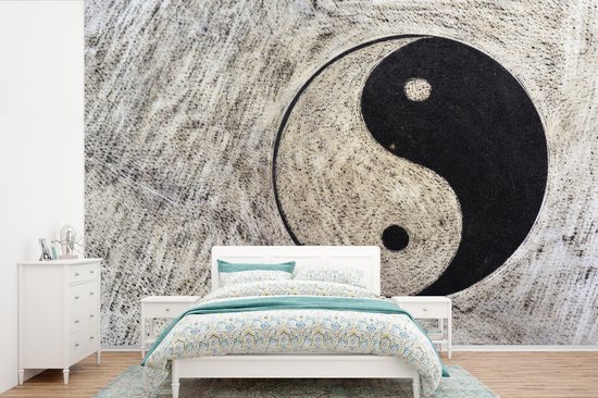 Symbole du Yin et du Yang sur fond gris fotobehang