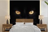 Behang - Fotobehang Close-up zwarte kat - Breedte 220 cm x hoogte 220 cm