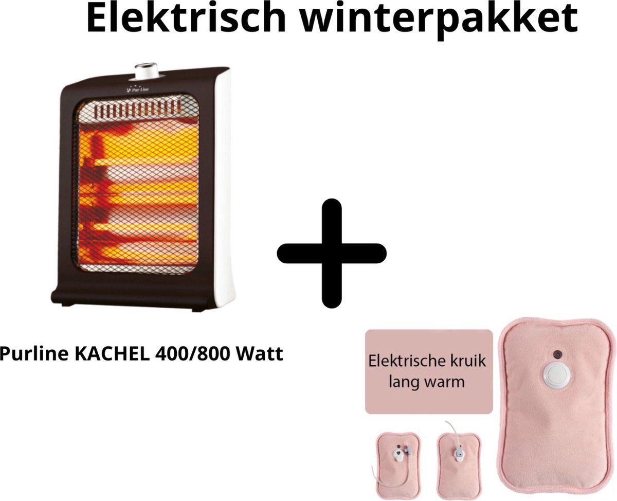 Purline & Giftdecor - Elektrisch winterpakket - Infraroodkachel & Warmwaterkruik - Elektrische kachel - Elektrische (warmwater)kruik - Energiebesparend - Verwarming - Verwarmend - 800 Watt